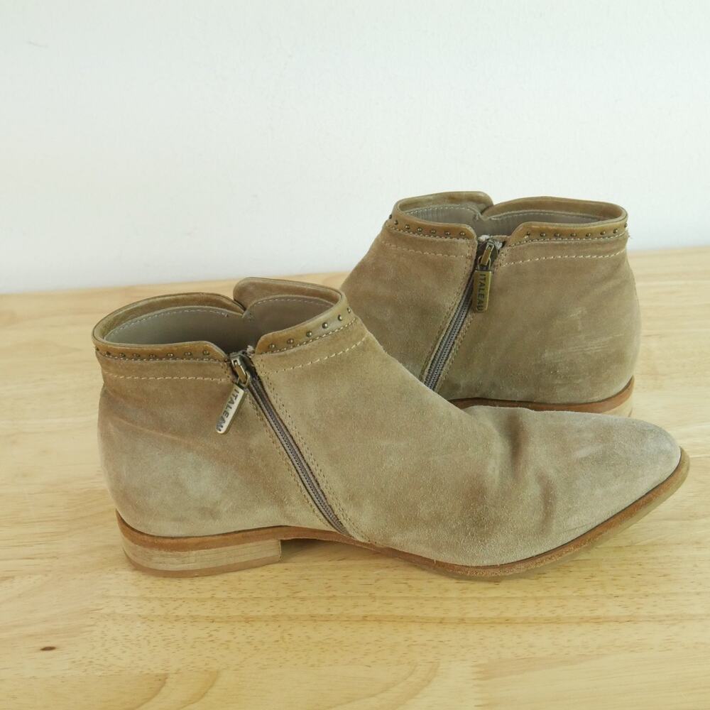 Italeau Miralda Suede Studded Ankle Bootie 37 1/2 US 7 Boho Western Italy Luxury - Picture 8 of 15